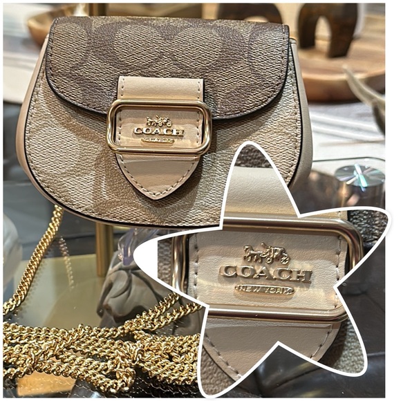 Authentic Coach Morgan Card Case w/Chain Strap in Blocked Signature Canvas - Picture 1 of 16